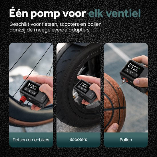 Pompe à vélo électrique Tikkens® AirGo XS - Mini-compresseur - 118 grammes - Portable - Écran numérique - Vélo de course - Vélo de route - Vélo de gravel - Vélo de sport - Vélo de ville - VTT - Trottinette - Fatbike - Rechargeable via USB-C - Presta/Schra