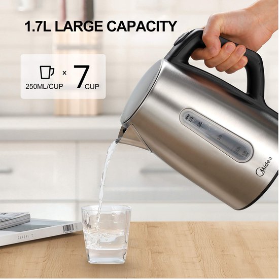 Bouilloire Midea MK-17S30B2-E5 - 6 températures de cuisson - 1,7 L - acier inoxydable