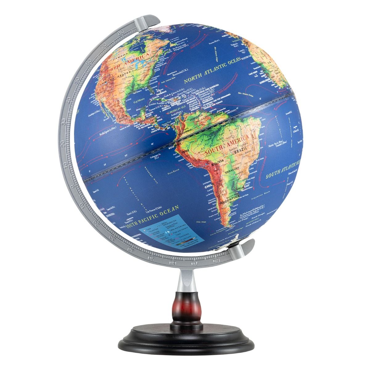 Globe terrestre lumineux Coast - Rotation à 360° - Socle en bois - Bleu marine - 32 x 32 x 45 cm