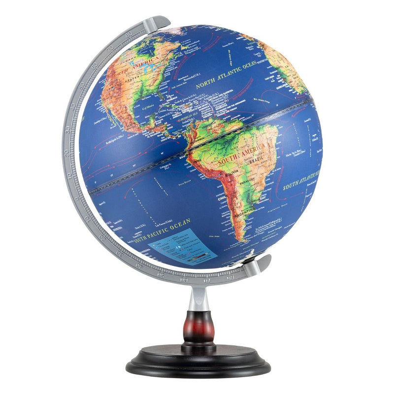 Globe terrestre lumineux Coast - Rotation à 360° - Socle en bois - Bleu marine - 32 x 32 x 45 cm