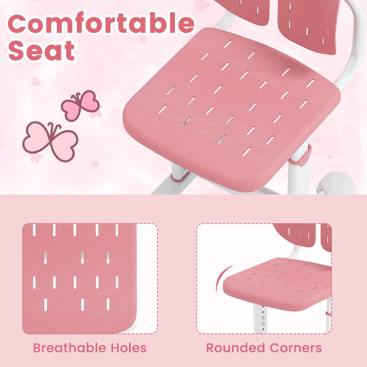 Chaise haute réglable Coast - Double dossier - Ergonomique - Rose