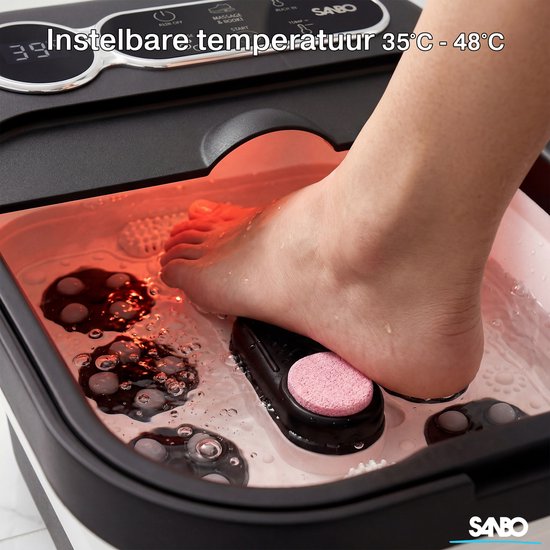 Bain de pieds Sanbo - Rouleaux de massage électriques - Température réglable de 35 à 48 degrés - Appareil de massage des pieds - Bain de pieds avec massage - Noir