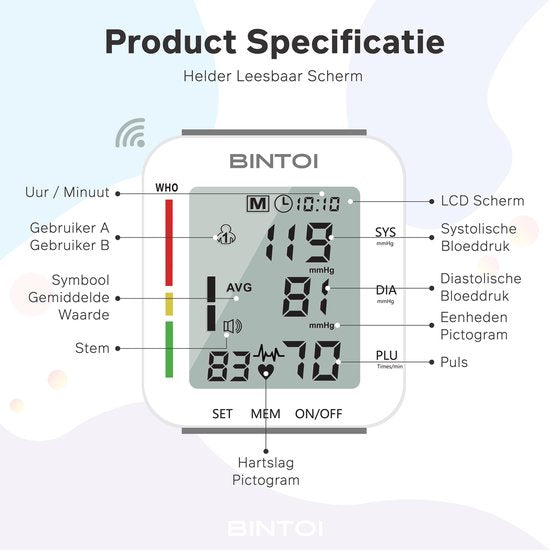 Bintoi® BXE200 - Tensiomètre au poignet - Cardiofréquencemètre
