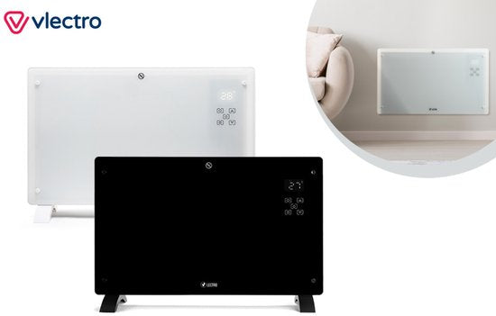 Vlectro - Cuisinière électrique et convecteur - 2000W - Affichage LED et télécommande - Métal blanc et plastique - Montage mural et autoportant - Efficacité énergétique avec thermostat