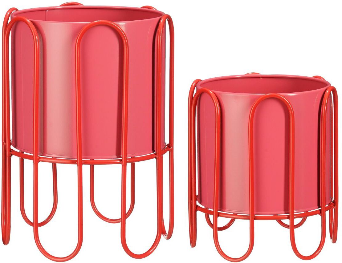 Mica Decorations Dione : pot de fleurs sur pied - Ø 23 x 21,5 cm - Métal - Rouge/Rose