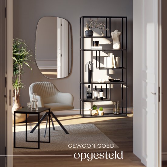 tectake® Armoire murale Venda - 85 x 35 x 188 cm - aspect industriel - cadre en acier - armoire avec protection contre le basculement - bibliothèque avec 6 compartiments asymétriques - armoire de rangement moderne pour le salon, la cuisine ou la chambre à
