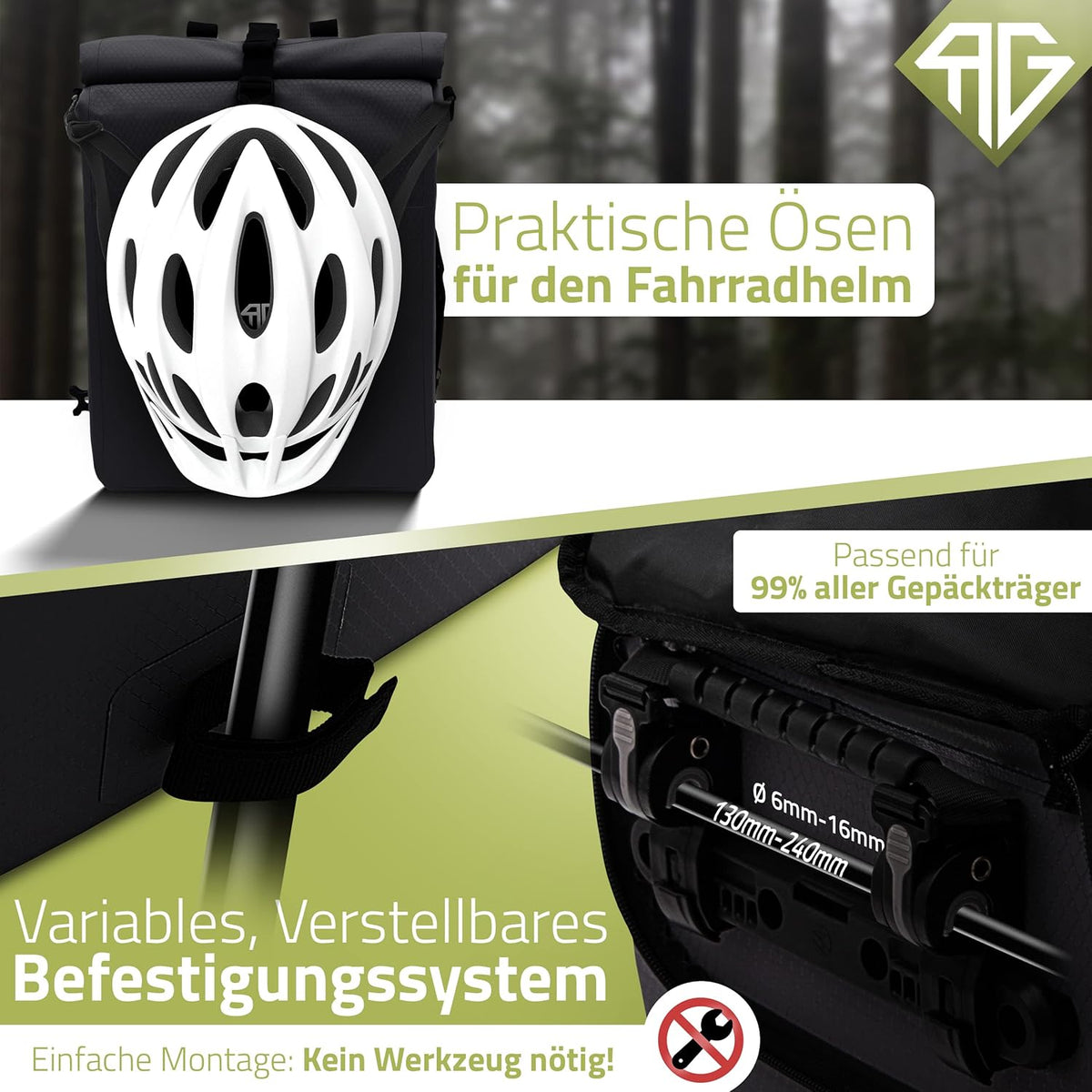 Sac de vélo Radgeist 3-en-1 pour porte-bagages - 25 litres - Imperméable - Avec compartiment pour ordinateur portable - Noir