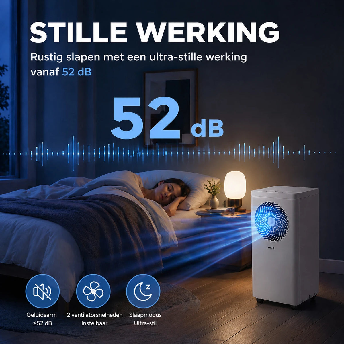 Climatiseur mobile AUX 3-en-1 - 9 000 BTU - Wi-Fi - classe énergétique A