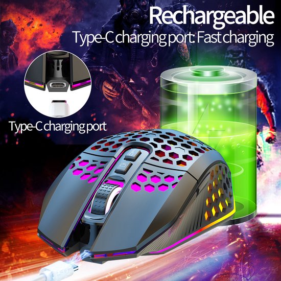Souris de jeu HXSJ T500 - Ultra légère - Eclairage RGB - Noir clair