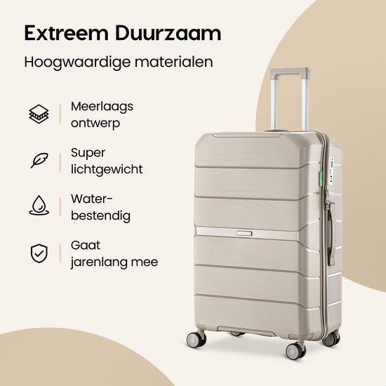 SKYCASES Urban Adventurer - Ensemble de valises - 3 pièces - Serrure à chiffres - 232L - Roues pivotantes - Valise de voyage avec serrure de valise - Légère - Beige