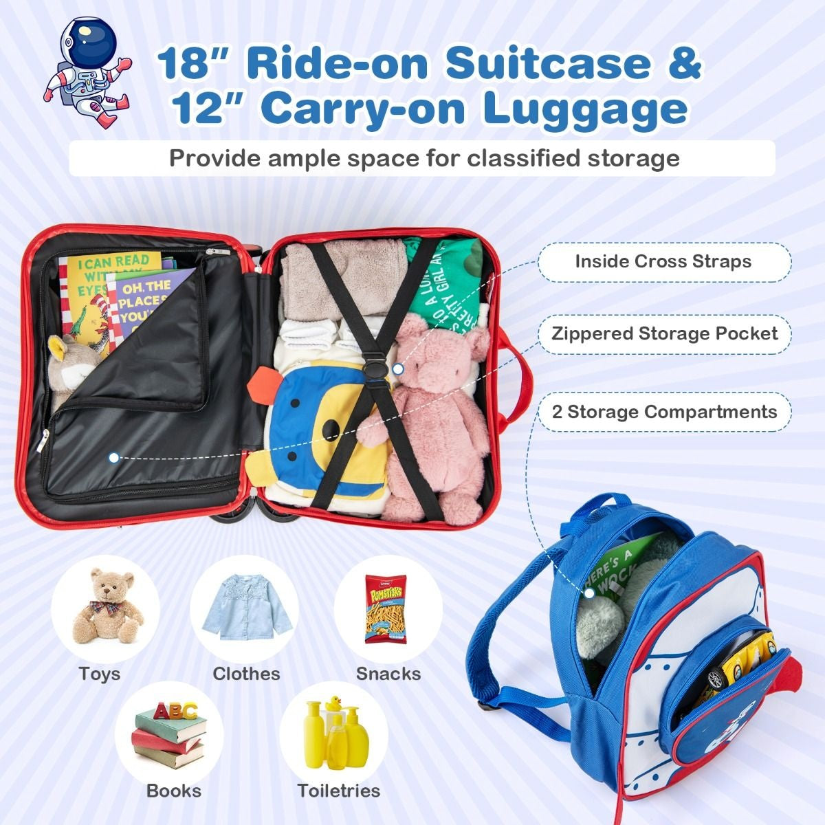 Valise et sac à dos de voyage pour enfants Coast - thème de l'espace - noir/bleu