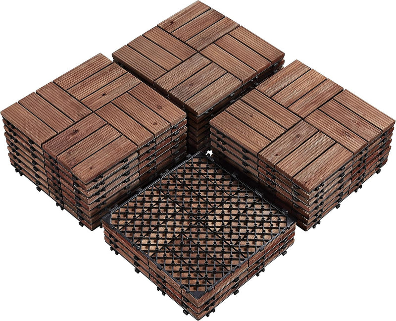 Yaheetech : dalles de terrasse en bois de sapin 30,8 × 30,8 cm – 27 pièces, marron