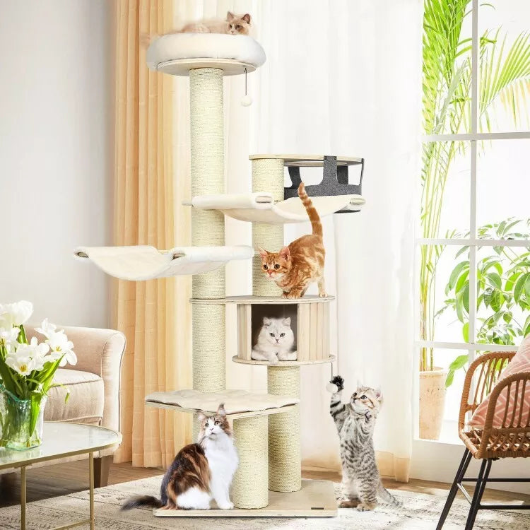 Arbre à chat Coast - griffoir - Max 15 Kg - 75 x 56 x 197 cm - Beige