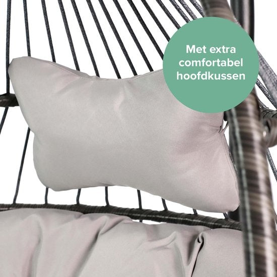 Chaise suspendue Vita5 Egg - avec support - intérieur et extérieur - chaise cocon - pliable - jusqu'à 150 kg - coussin et housse inclus - gris clair
