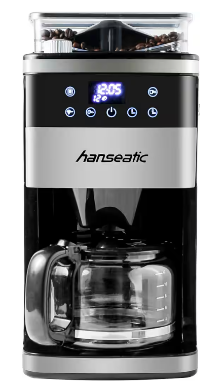 Machine à café Hanseatic avec moulin HCMG105015SD - Noir/Argent - 21 x 31 x 42 cm - 1,5 L, 12 tasses