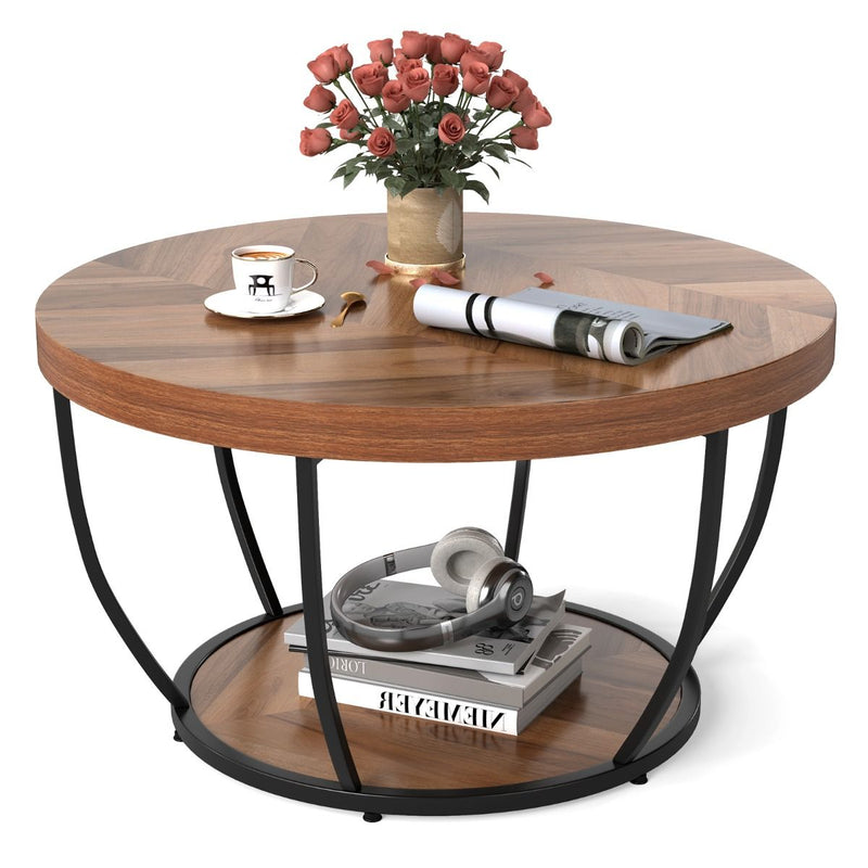Table basse ronde Coast - 2 niveaux - Structure métallique - Marron - 80 cm