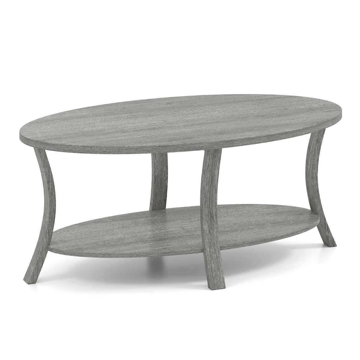 Table basse ovale Coast - 2 niveaux avec espace de rangement - bois d'hévéa - gris - 111 x 60,5 x 47 cm