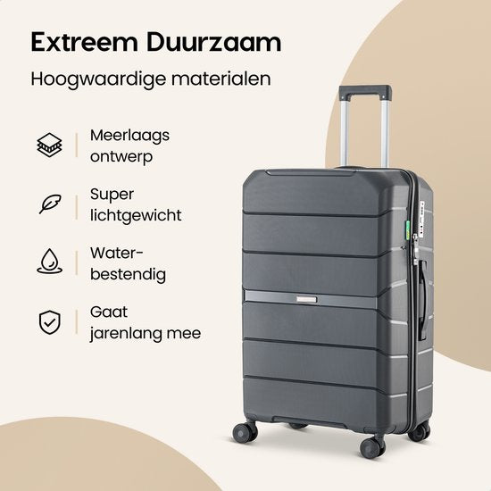 SKYCASES Urban Adventurer - Valise de voyage moyenne - Verrouillage par numéro - 44x27x66cm - 78L - Valise de voyage avec verrouillage de valise - Roues pivotantes - Anthracite