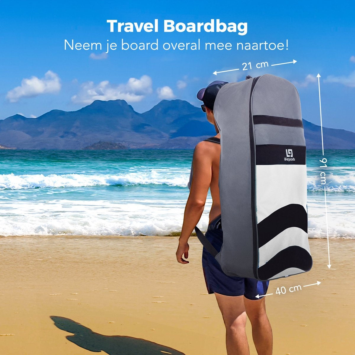 LifeGoods SUP Board - Planche à pagaie gonflable - Ensemble complet - Max. 135KG - 320x81cm - Blanc/Noir