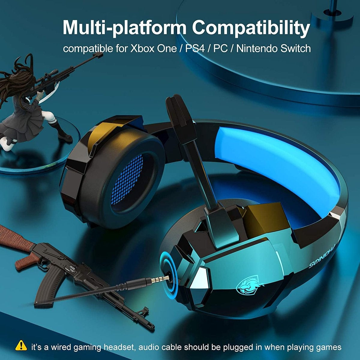 PHOINIKAS G9000 BT Bluetooth Laptop Gaming headset with microphone Over-ear Headphones -Black blue