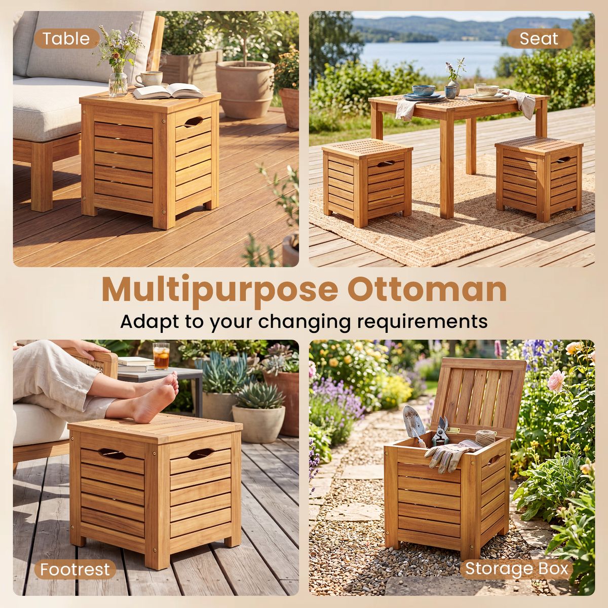Banc de jardin Coast avec rangement - 3 compartiments de rangement - 115 x 45 cm - couleur naturelle