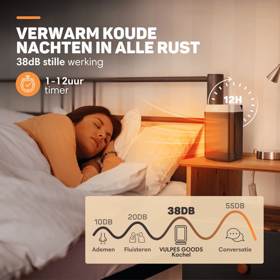 Vulpes Goods® Tech - Réchaud électrique avec télécommande - Réchaud à ventilateur - Réchaud en céramique - 4 niveaux - 1500W - Rotary, Timer & Thermostat - Chauffage - Chauffage électrique pour l'intérieur - Noir