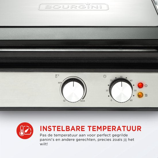 Bourgini - Grille de contact 29cm x 23cm - Appareil à griller Grille à panini et fer à toasti - Revêtement céramique sans PFAS - Grille de contact en acier inoxydable