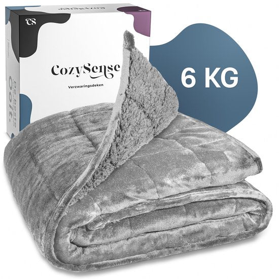 Couverture lestée CozySense® 6 kg - Couverture lestée - Couverture lestée - GLASS-Flow® Distribution de la pression - 135x200 - Velours flanelle & Sherpa - Hypoallergénique - Gris