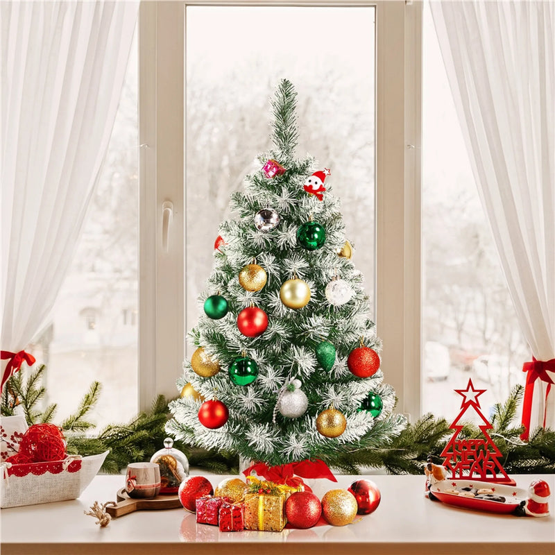 Yaheetech Sapin de Noël de table - Neige - 48 x 48 x 90 cm - 96 branches - Base en béton - Vert