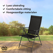 Infinity Goods Tuinstoel - 4 Stuks - 7 Verstelbare Standen - Inklapbaar - Tuin of Balkon - Weerbestendig - Textileen - Zwart