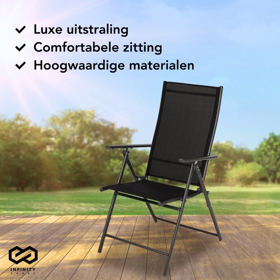 Infinity Goods Tuinstoel - 4 Stuks - 7 Verstelbare Standen - Inklapbaar - Tuin of Balkon - Weerbestendig - Textileen - Zwart