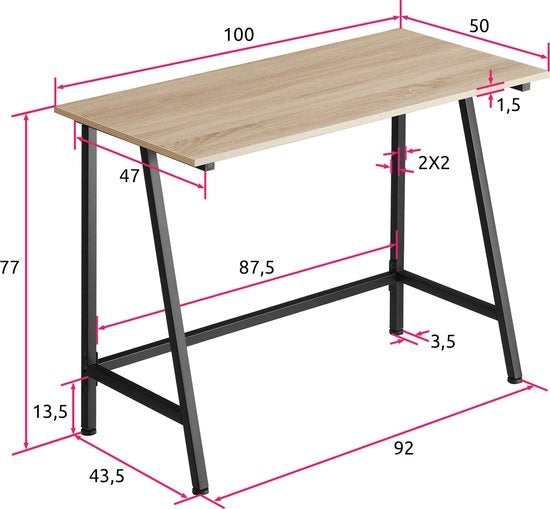 tectake® - Bureau Newton industrial light brown - 100 x 50 x 77 cm - 404422