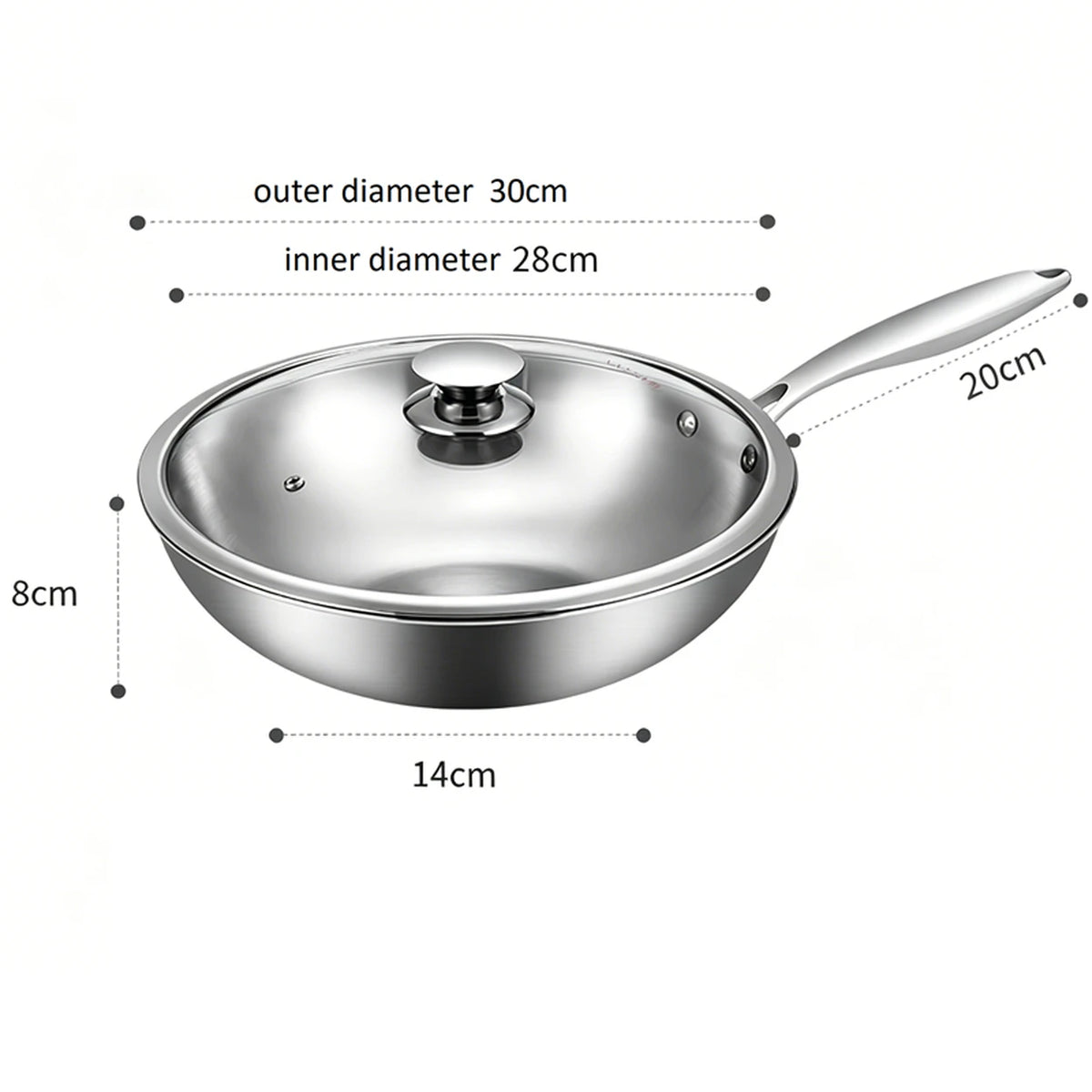Wok Maxcook MCC7911 en acier inoxydable de 28 cm avec couvercle en verre