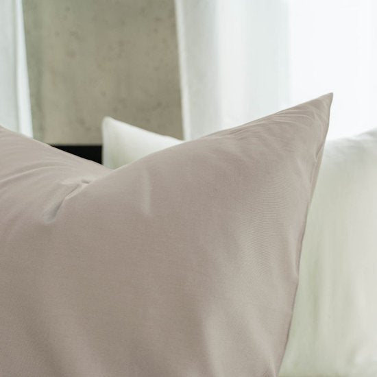 Housse de couette Kayori Saya en satin de coton - 140 x 200-220 + 1 taie d'oreiller - Lit simple - Coton biologique - Beige