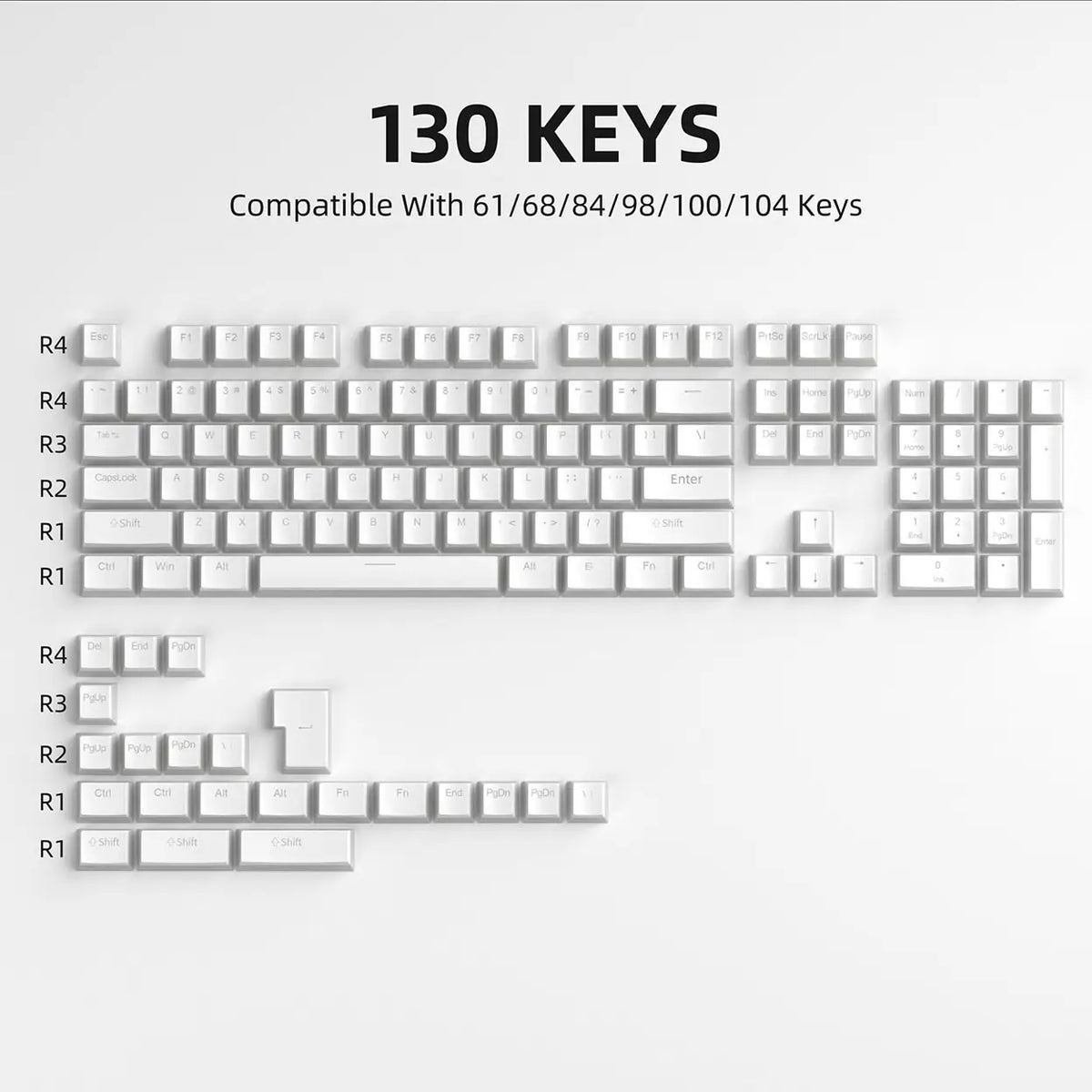 Capuchons de touches MageGee Double Shot PBT « pudding » - 130 touches - blanc