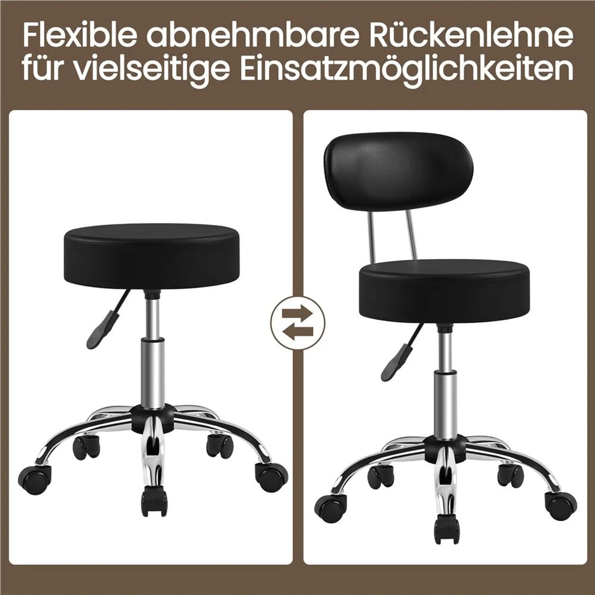 Yaheetech Tabouret de maquillage - 52 x 44,5 x 75,5-85 cm - équipé d'un coussin d'assise de 10 cm d'épaisseur et d'une rotation à 360° et d'une structure en métal chromé - pour salon et coiffeuse - simili cuir noir et métal