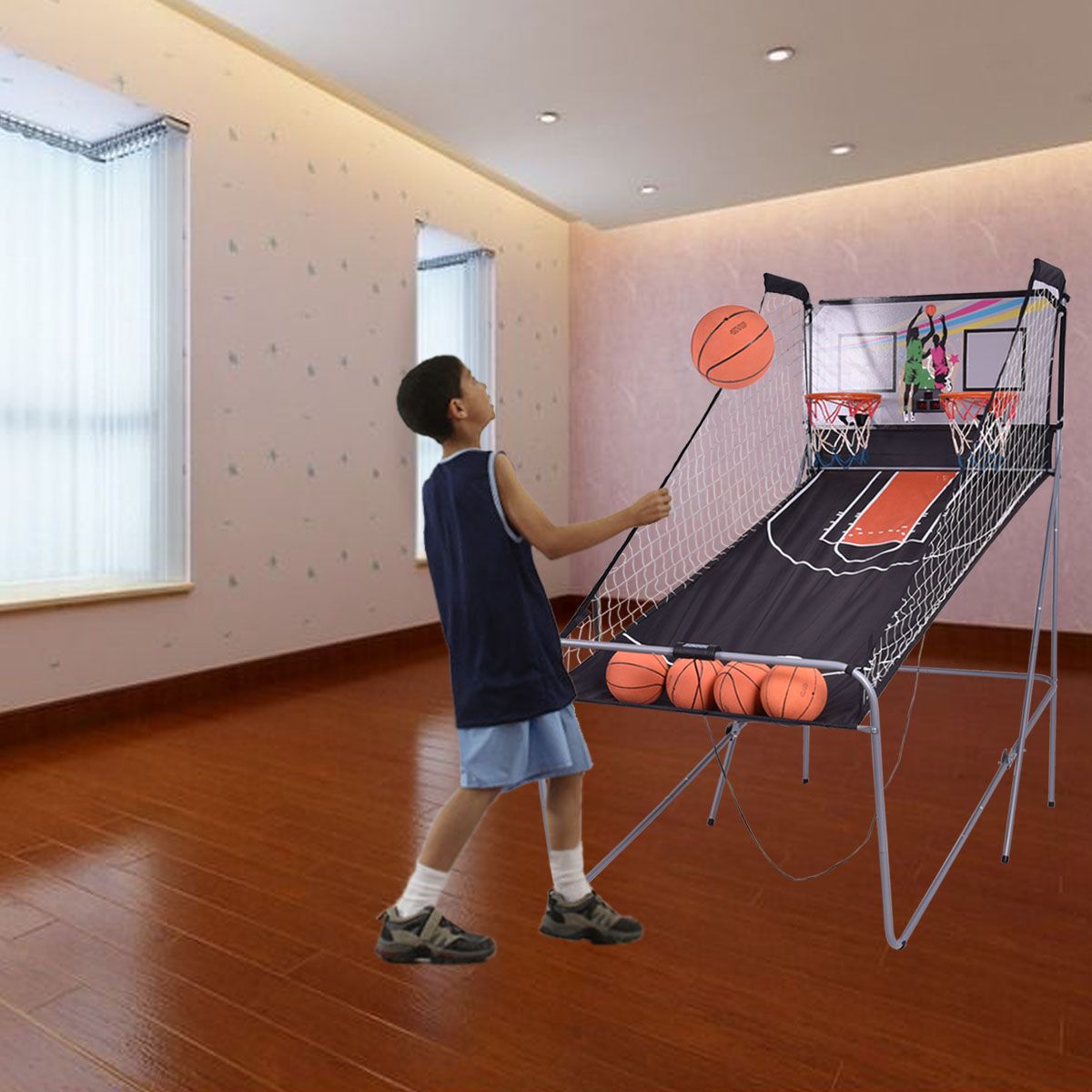 Coast Electronic Basketball Shooting Game - 203x110x206 - cm - Noir - Double cerceau avec score automatique et 4 ballons