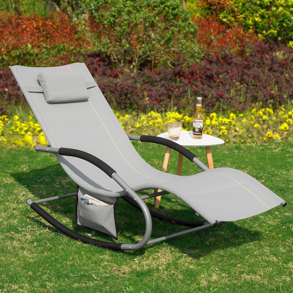 SoBuy OGS28-HGx2 - Lot de 2 fauteuils à bascule - jusqu'à 120 kg - 145 x 63 x 86 cm - Gris
