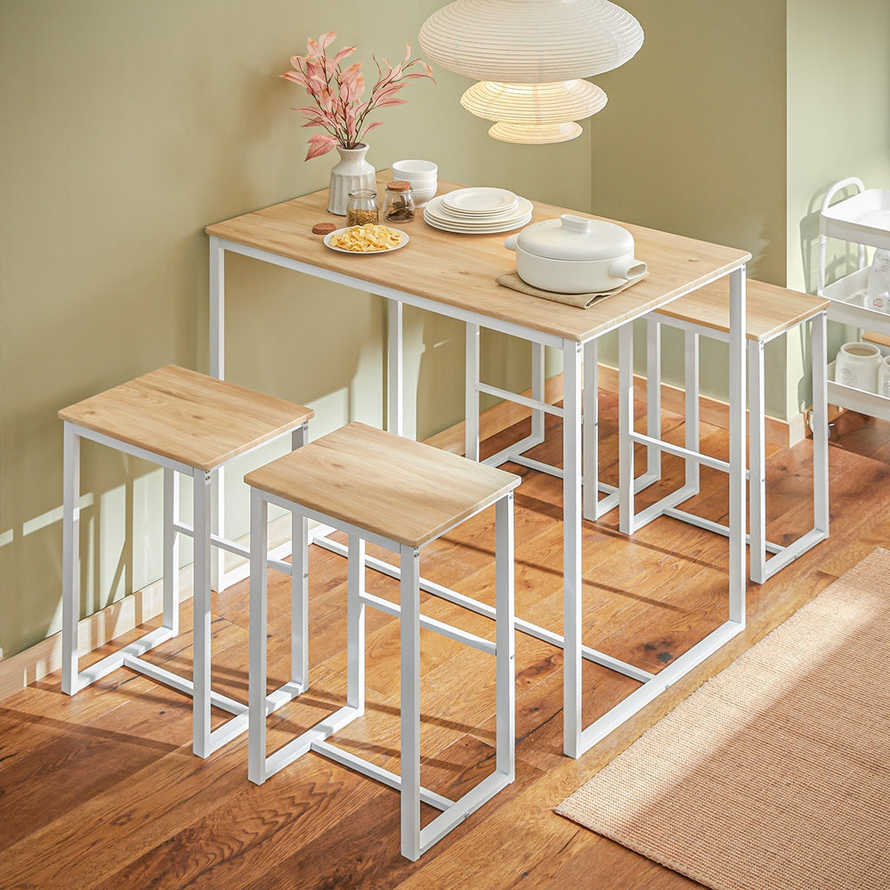 Table de bar et 4 tabourets, SoBuy, Table de cuisine, Moderne, Blanc / Marron