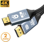 Drivv. Câble Premium Displayport vers HDMI - 4K 60hz - Nylon - 2 mètres - Gris