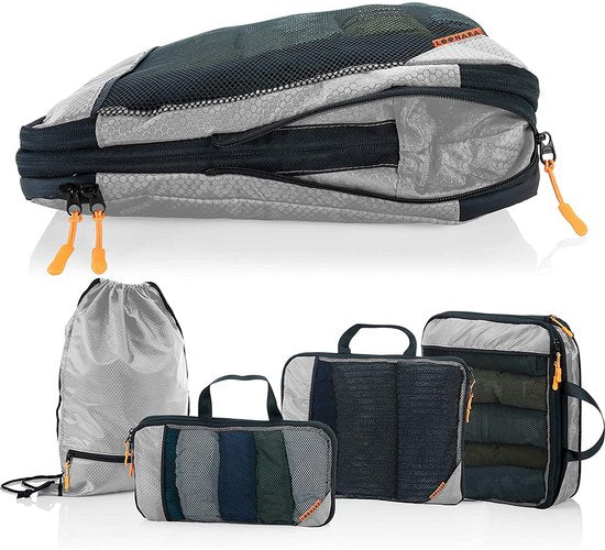 Cubes de compression pour valise et sac à dos avec sac de rangement, gris