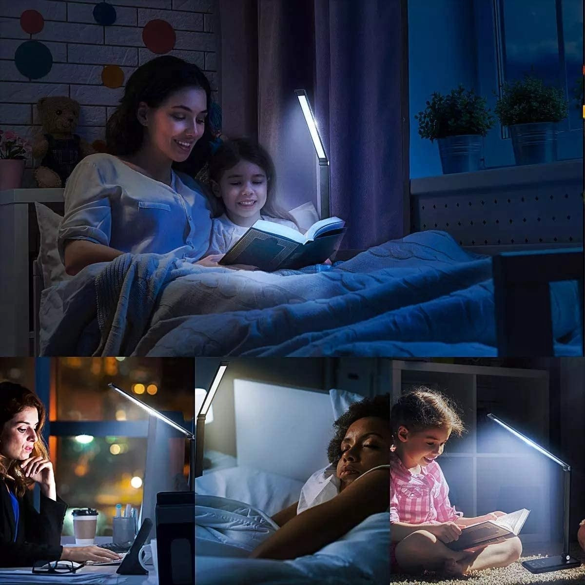 Fuegobird EK009 Lampe de bureau LED - Filaire - Chargement sans fil pour téléphone - Dimmable - Pliable - Smart Touch - Technologie Qi - Noir