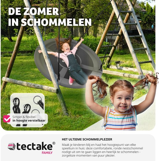 tectake® nesting swing - balançoire à panier avec une capacité de charge jusqu'à 300 kg - balançoire pour enfants et adultes - balançoire de jardin pour l'extérieur ou chaise suspendue pour l'intérieur - jouet pour le jardin ou la chambre d'enfant (DIMENS
