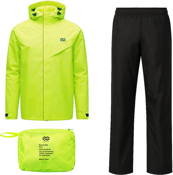 Infinity Goods Combinaison de pluie Nikki - Femme et Homme - Taille M - Imperméable et respirante - Réfléchissante - Jaune fluo
