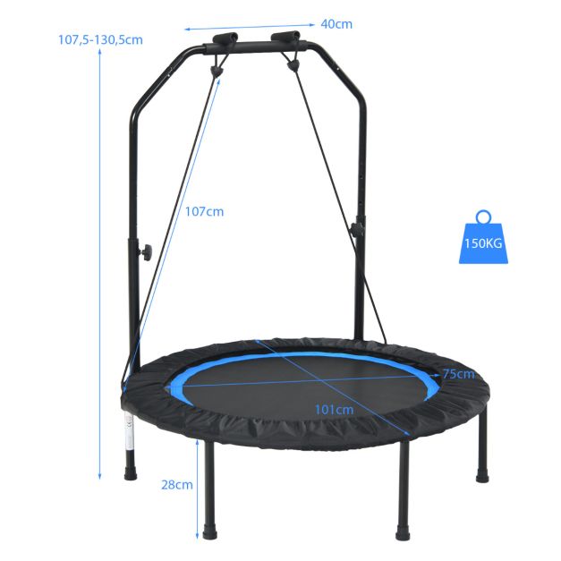Costway Trampoline - pliable et réglable - max 150 kg - Ø101 x 107,5-130,5 cm - Bleu