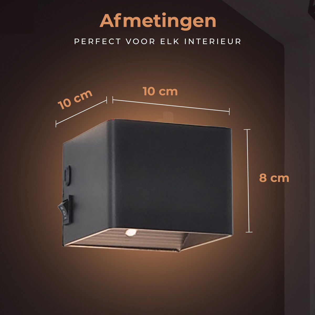 Techvavo® Applique murale rechargeable noire - 1 pièce - 19x4x1.8 cm - Détecteur de mouvement intelligent - Pour l'intérieur - Rechargeable par USB - Sans fil - Salon, salle de bain, chambre à coucher