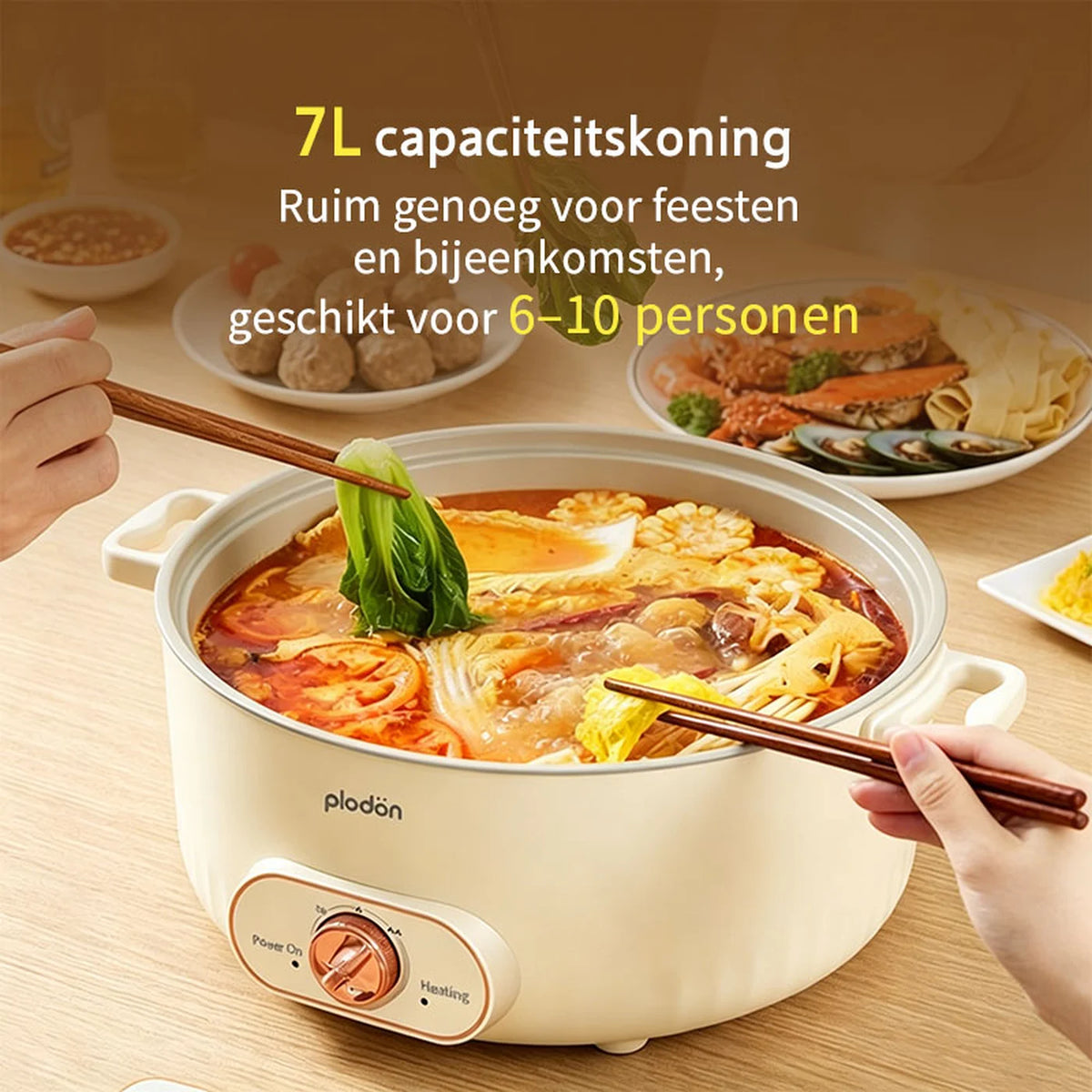 Marmite électrique Plodon 7 litres – Marmite multifonctionnelle avec revêtement antiadhésif – 1 600 W – Ø 30,5 x 8,5 cm – RHG-70XVv