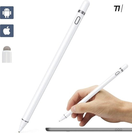 Tikkens Stylet - Crayon actif 2 en 1 pour tablette, Ipad, téléphones Android et Apple - Blanc