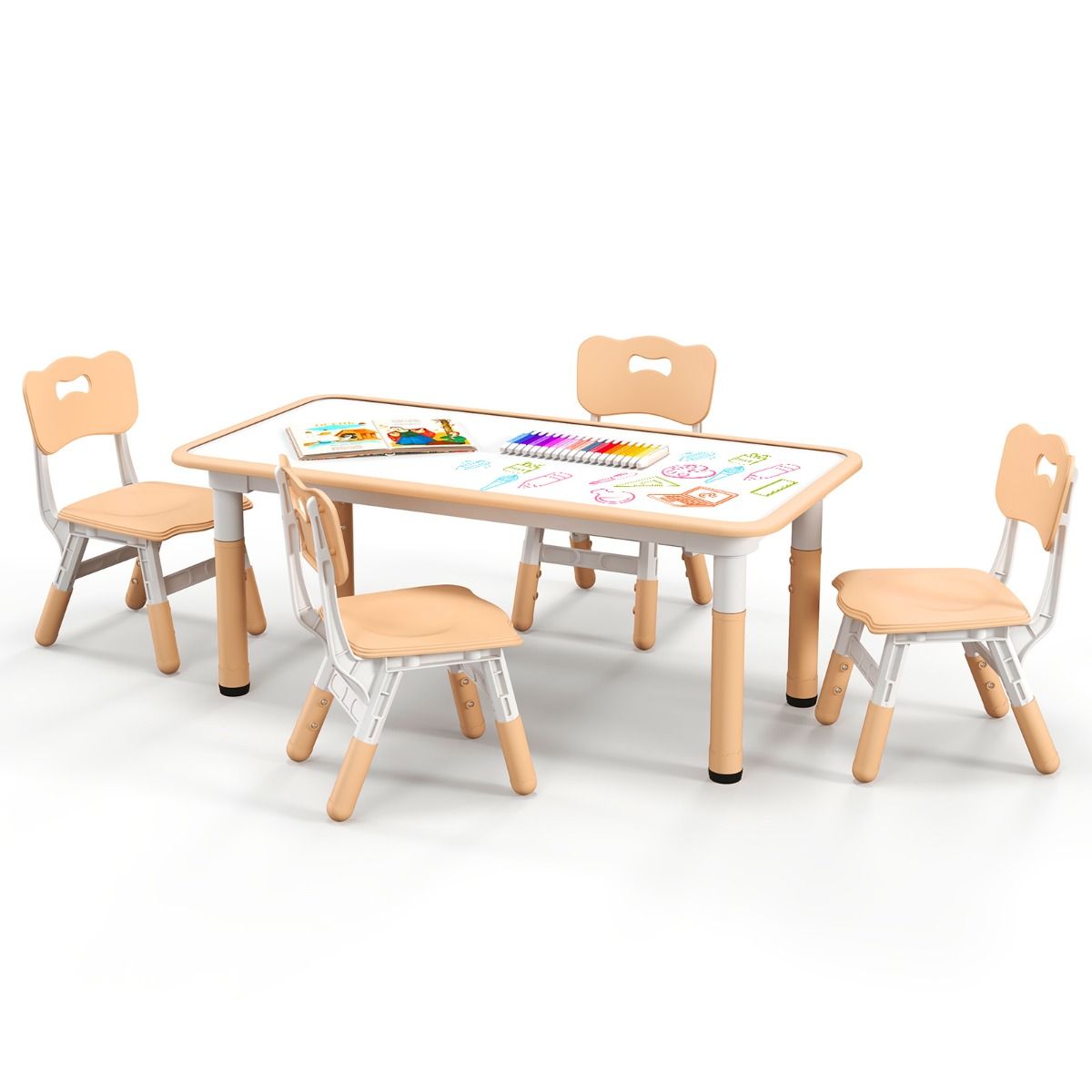 Ensemble Coast : table pour enfants et 4 chaises - Réglable en hauteur - Plateau « Graffiti » - 120 x 60 cm - Vert