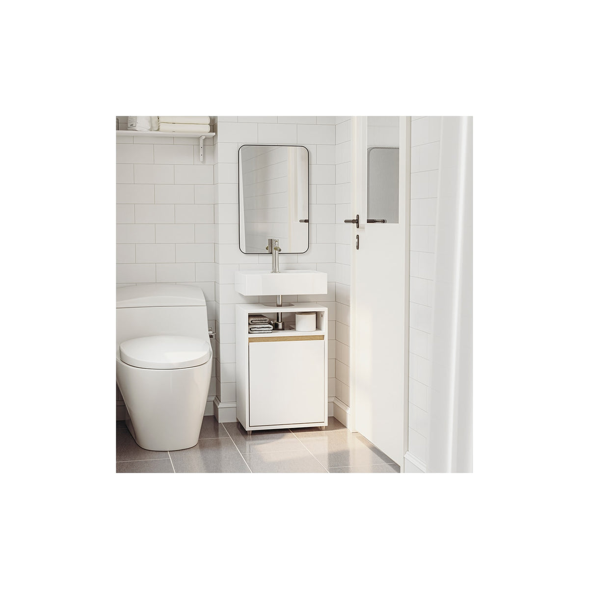Meuble sous-vasque SoBuy à 1 porte - Blanc - 40 x 36 x 60 cm - Avec compartiment ouvert, style moderne